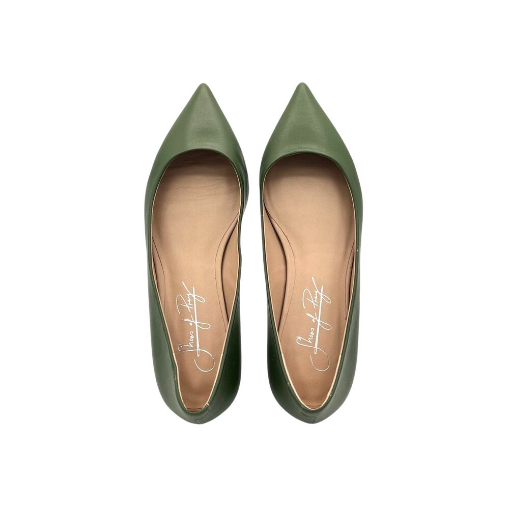Shoes of Prey Olive Green Pointed Toe Leather Ballet Flats Size 5.5